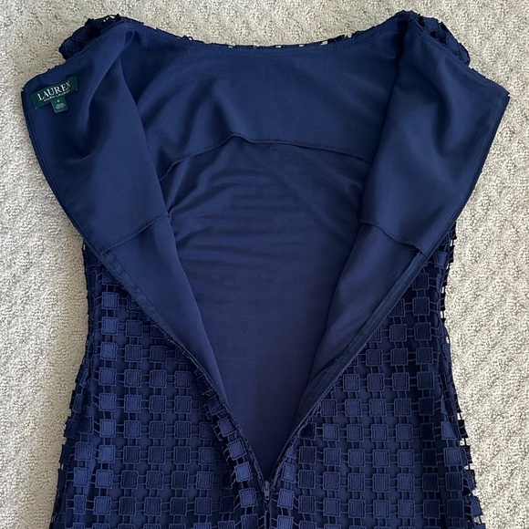 Lauren Ralph Lauren Geometric Square Lace Sheath Dress Office Navy Blue Size 4 - Picture 11 of 14